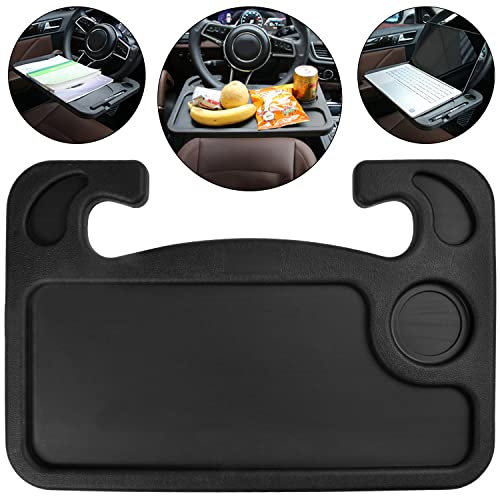 Nramwell Portable Car Steering Wheel Desk Table,Multi-function Steering Double-sided Trays,Food Eating Tray,Laptop Stand Table Holder Fits Most Vehicles Steering Wheels Travels,42 * 28CM (Black)
