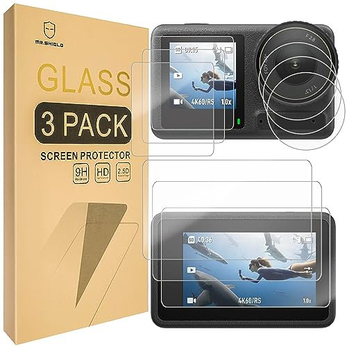 Mr.Shield Verre Trempé compatible avec DJI Osmo Action 4 [Back+Lens+Front] Lot de 3 [9 Pcs] Film Protecteur d'écran Vitre Protecteur 9H Dureté