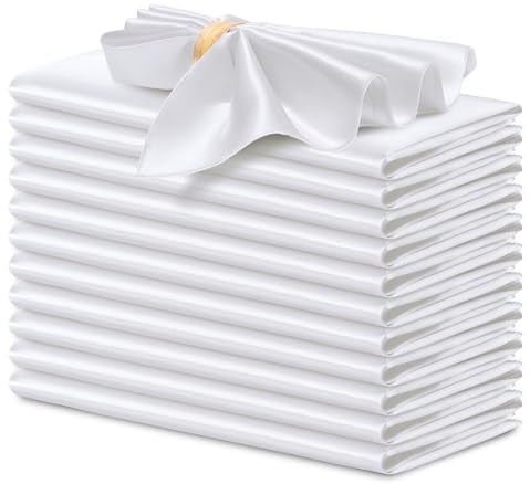 P Pothuiny Seidige weiße Satin-Servietten, 43,2 x 43,2 cm, quadratisch, glatt, für Hochzeit, Abendessen, Tischservietten für Bankett, Party, Restaurant, Dekoration, Thanksgiving, Weihnachten, 12 Stück