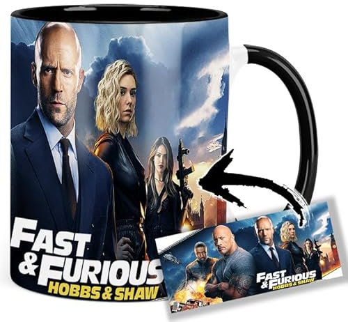 Fast & Furious Hobbs & Shaw Dwayne Johnson Jason Statham Idris Elba Vanessa Kirby Tasse Innen & Henkel Schwarz Keramikbecher Mug