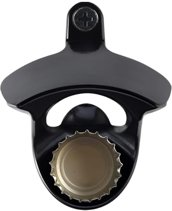 HAIICEN Black Magnetic Wall Mounted Beer Bottle Cap Opener Stainless Metal | Built-in Magnets to Catch Cap, Screw in Wooden Caddy Post Board Cart