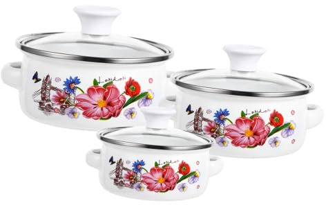 NAMOARLY 3stücke Teiliges Emaille Mini Suppentopf Flacher Boden Doppelter Griff Topfset Für Elektro Induktionsherde Antihaftbeschichtet Kleines Kochgeschirr Für Suppen Und Eintöpfe Stilvoll