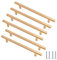 Cjueiom 6 Pack Gold Cupboard Handles 160mm Hole Center T Bar Handles, Knurled Drawer Handles Long Wardrobe Door Handles Pulls with Diamond Pattern, Kitchen Cabinet Handles for Bedroom Drawer