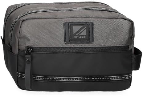 Pepe Jeans Stratford Kulturbeutel, zwei Fächer, anpassbar, Grau, 26 x 16 x 12 cm, Polyester, grau, Talla única, Kulturbeutel mit zwei Fächern, anpassbar