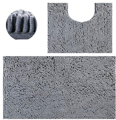 SWISSPACK 60X40/80x50 CMS Microfiber Bath Mat for Bathroom, Non-Slip Super Absorbent Machine Washable Extra Soft Thick Floor Foot Rugs (GREY BOBBLE TWIN SET, 80CMS X 50CMS + 50CMS X 40CMS)