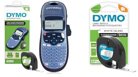 DYMO LetraTag LT-100H Beschriftungsgerät Handgerät & Original LetraTag Etikettenband| schwarz auf weiß | 12 mm x 4 m | selbstklebendes Kunststoff Schriftband | für LetraTag-Beschriftungsgerät