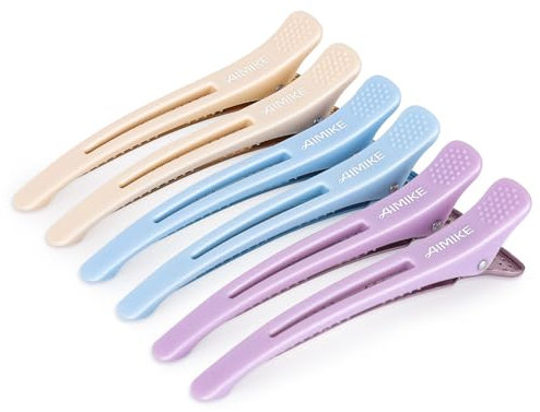 AIMIKE Haarklammer Friseur, 6 Stück Haarclips zum Stylen und Schneiden,No-Trace Abteilklammern Friseur mit Silikonband, Professionelle Salon Haarklammern Friseurbedarf -Macaron hair clips
