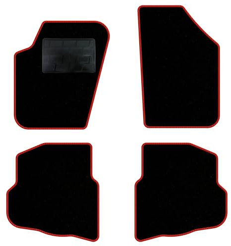 QUEMAR Auto-Fußmatten-Set kompatibel mit Seat Ibiza III 6L 2002-2008 / Set Fußmatten und Gummi nach Maß (2 vorne + 2 hinten) / Stickerei und personalisierte Farben (0 Stickereien, roter Rand)
