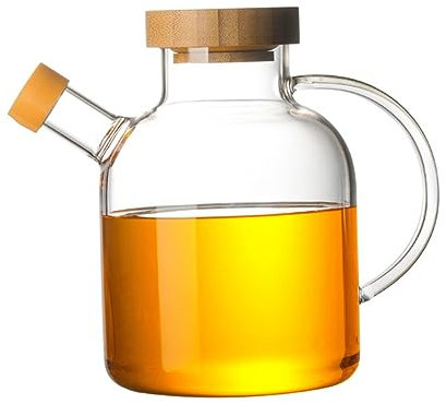 Cabilock Aceite y Vinagre Dispensador Botella De Vidrio Tapa De Madera Ideal Para Cocinar