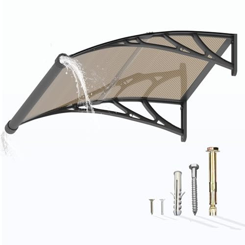 Pensilina da Esterno 100x80 cm in Policarbonato con Grondaia Integrata, Baldacchino Tettoia per Porta, Finestra e Veranda, con Protezione UV, Antipioggia e Antineve