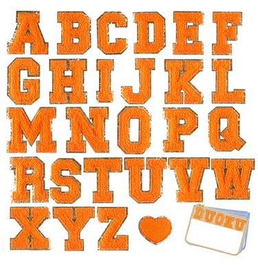TopHomer 27 Stück Aufnäher Buchstaben zum aufbügeln, Orange Chenille-Buchstaben A-Z Gestickter für Kleidung Schuhe Jacken Hüte Rucksäcke