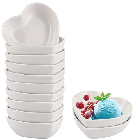SHUESS 12er-Set Herzförmige Mehrzweck-Keramik-Soßenschale, 1 oz Saucenschalen, Gewürzschalen, Mini, Sushi-Dip-Schüssel, Vorspeisenteller, Servierschale, Untertassen