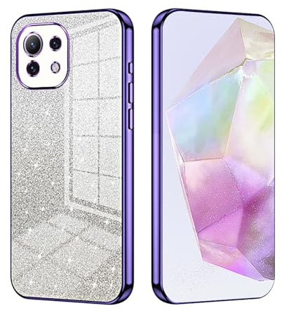 ILING Cover per Xiaomi 11 Lite 5G NE/Xiaomi Mi 11 Lite(4G/5G, Ultrasottile Elegante Colore Sfumato Brillantini Carta Design Ragazza Custodia, Morbido TPU Antiurto Silicone Elettrolitico Case, Verde
