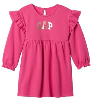 GAP Robe à manches longues avec logo pour bébé fille, Super rose fluo, 2T