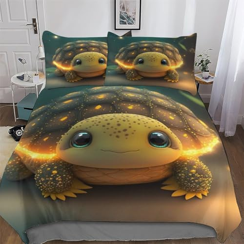 PAZZK Schildkröte Bettwäsche Premium Atmungsaktive Angenehme Bettbezüge, Mikrofaser Bettdeckenbezug, Erwachsene Kinder 2teilig Bettbezug + Kissenbezug Single (135x200cm)