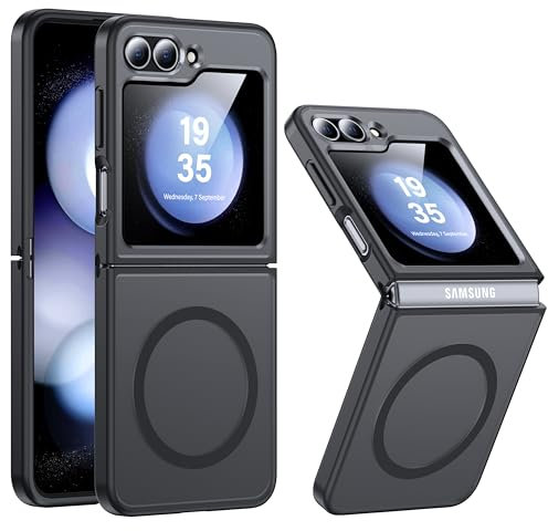 FNDMIL [NO.1 Magnetisch] für Samsung Galaxy Z Flip 6 Hülle mit MagSafe [Translucent Matt][Anti-Fingerabdruck][Militär Stoßfest]Hardcase mit Weich Silikon Handyhülle für Flip 6 Case Dünn 6.7'', Schwarz