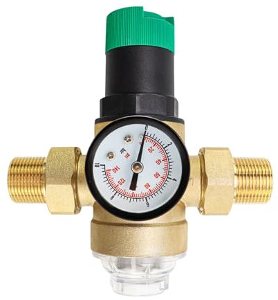 Druckminderer Wasser, 3/4 Zoll DN20 Wasserdruckminderer Messing Druckmindererventil mit Manometer und Filter, Druckregler Wasser Überdruckventil zur Regulierung des Wasserdrucks