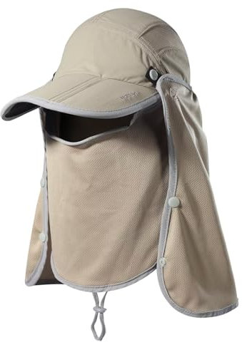 GADIEMKENSD Anglerhut Sommer UPF 50+ Outdoor Wandern Dschungel Berg Sonne Herren Schnelltrocknendes Baseballcap Gesichts- und Nackenschutzklappe Wasserdicht Atmungsaktive Kappen Klappe Hüte Khaki
