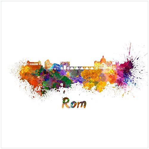 Wallario Glasbild Städte als Aquarell - Skyline von Rom - 55 x 55 cm Wandbilder Glas in Premium-Qualität: Brillante Farben, freischwebende Optik