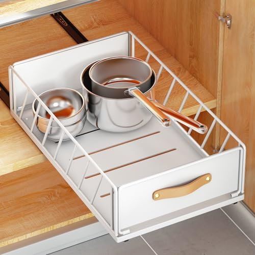 Kitstorack Teleskopschublade, Ausziehbare Schublade für Kabinett Metall Slide Out Organizer mit Griff Küche Aufbewahrungsregal Klebebänder Korb Schublade für Schrank, 40 Tiefe x35 Breite x16 Höhe cm