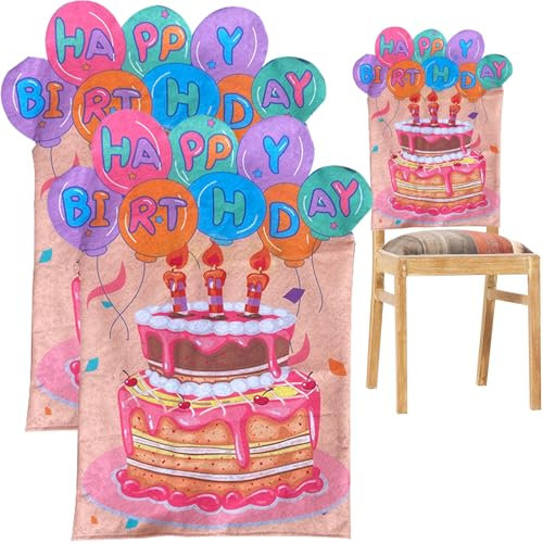volumoon 2 Stück Geburtstagstorte Stuhlhussen, Hussen für Stühle Geburtstag, Geburtstag Stuhlhussen Kinder, Geburtstags Stuhlhusse Bunte, Geburtstag Stuhl Dekor Abdeckung für Zuhause,Party,Schule (A)