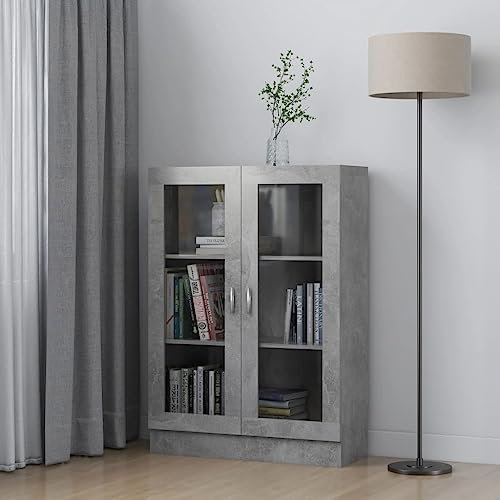 Willood Vitrinenschrank Bücherschrank Aktenschrank Büroschrank Vitrine Schrank Bücherregal Sideboard Betongrau 82,5x30,5x115 cm Holzwerkstoff