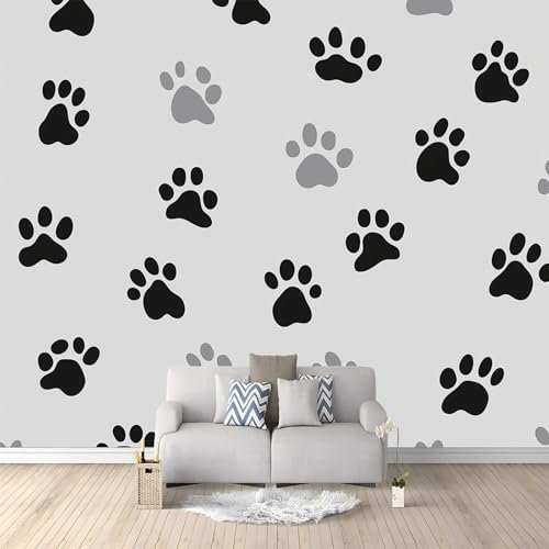Panoramic Wallpaper Mural Simple Dog Paw Print Pattern Art Photo Wallpaper 78.7 x 55.1/200 x 140 cm Wall Paper TV Living Room Bedroom Wall Decor Grey Printed Poster Wallpaper