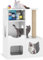 Katzen Kratzbaum, Katzenmöbel, Kratzbaum, Katzenhaus aus Holz, Katzenhaus, Katzenklo-Schrank, Katzentoilette, mit Separater Trennwand, mit Kratzbrett für Katzen, 62.5 x 40 x 82.4 cm, Weiß