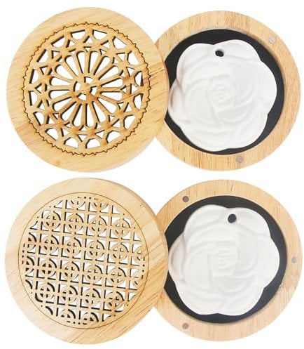 2 Pièces Diffuseur D'huiles Essentielles avec Boîte en Bois, Fleur en Plâtre Diffusion Naturelle Boîte à Parfum pour Salon Salle de Bain et la Chambre Bureau