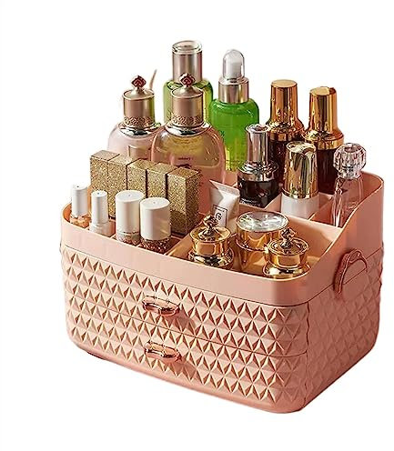 Cosmetic Storage Organizer Makeup Organizer with 2 Drawers for Vanity, Multifunctional Cosmetics Organizers and Storage for Skincare, Brushes, Eyeshadow, Lotions, Lipstick, Nail Polish and Jewelry Cou