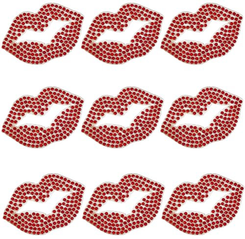 GORGECRAFT 12Pcs Lips Rhinestone Iron on Applique Kiss Lip Crystal Hotfix Transfer Stickers Red Bling Diamond Patch Crystal Beaded Decals for T-Shirt Clothing Jacket Hat Bag Valentines DIY Decor Craft