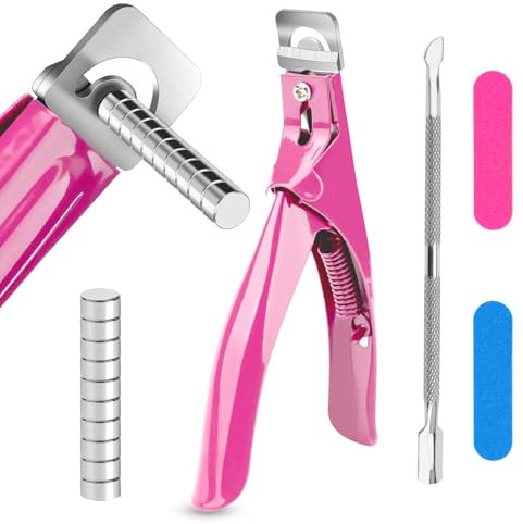Coupe-ongles en Acier Inoxydable, Guillotine Capsule Ongle avec 10 Aimants Ajustable, Coupe Ongle Capsule pour les Ongles Acryliques et Faux Ongle, Outil de Manucure pour Salon et Maison (Rose)
