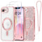 Meifigno Designed for iPhone 16e Case 6.1, [Glitter Card & Wrist Strap] [Compatible with MagSafe] [2X Screen Protectors] Surround Raised Lens Protection Designed for iPhone se 4 Case, Rose Gold