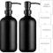 Distributeurs de Savon en Verre - Pack de 2 - Savon Mains - Liquide Vaisselle - Gel Douche - Shampoing - Plateau en Bois, Entonnoir Plastique, Etiquettes - Accessoires Salle de Bain Cuisine (Noir)