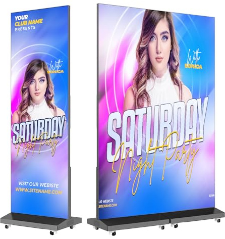 MWE P1.86 Spliceable LED Poster Screen with Flight Case, Foldable LED Digital Signage Advertising Display Kiosk with Publishing System, Portable Digital Poster for Events and Rentals (2 Panels), Black