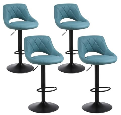 KHISCHMO Barhocker 4er Set Barstuhl Höhenverstellbar mit Ausgeschnittenen Rückenlehnen 360° Drehbar Polsterhocker mit Kunstleder Fußstütze aus Metall für Esszimmer Heimbar Kücheninsel,Blau