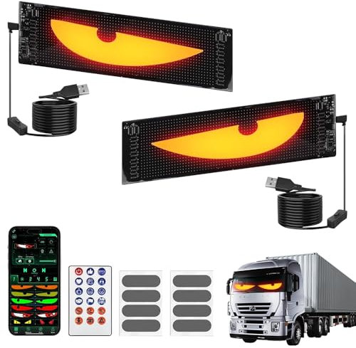 2er LED Augen Für Lkw, LED Augen Für Auto 120 * 600mm Devil Eyes Light, LEDAnzeige Programmierbar mit APP, Personalisierte Leuchtreklame für Autos, LKW, Geschäft,Text,Graffiti