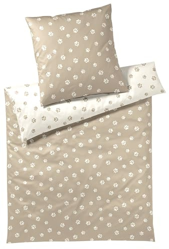 elegante Mako-Satin-Bettwäsche-Garnitur Paws Farbe Natur-Beige Größe 155x220+80x80