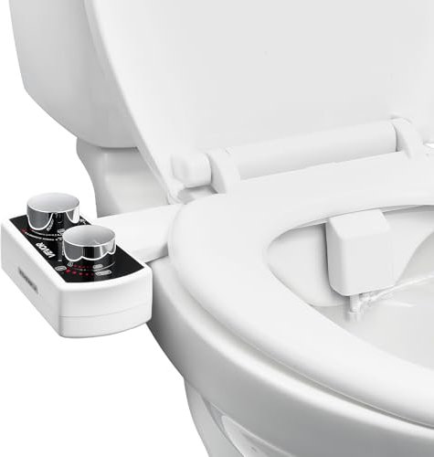 VEVOR Attacco per WC Bidet Ultra Sottile con 2 Ugelli Retrattili e Pressione dell'Acqua Regolabile, Spruzzatore di Acqua Fredda non Elettrico per Lavaggio Anteriore e Posteriore, Bianco