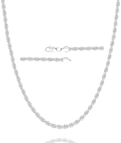 Esrael 925 Sterling Silber Kette für Herren 3mm Silberkette Herren Kordelkette Halskette Männer Silber Halskette Männer Jungen Schmuck Geschenke für ihn 20Zoll