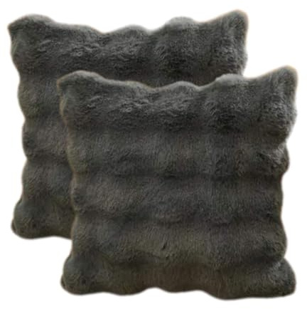 Emilie-Textil Kunstfell Sofakissenbezug 2er Set, Langhaarige Vorderseite & Kurzfell Rückseite, Oeko-TEX (Anthrazit, 45X45cm, 2Stück)