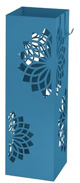 Baroni Home – Moderner blauer Metallschirmständer mit Mandala-Design, 2 Haken und herausnehmbarer Abtropfschale, 16 x 16 x 49 cm
