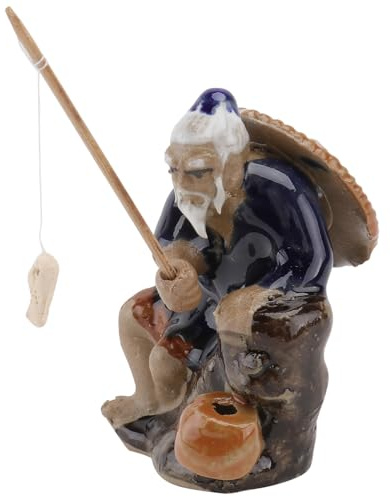 NUOBESTY Keramik Fischerfigur Gartendekoration Aquarium Ornament Wasserspeicher Stein Pflanzendeko