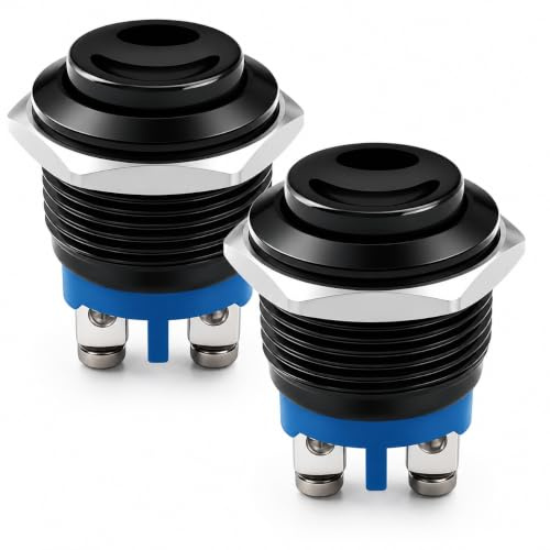 2 PCS Taster Drucktaster 12v 16mm Wasserdicht, Momentanschalter Rund aus Metall, Startknopf für Fahrzeuge, Maschinen, Hupen, Steuerpulte und DIY Projekte, Robuster Einbautaster