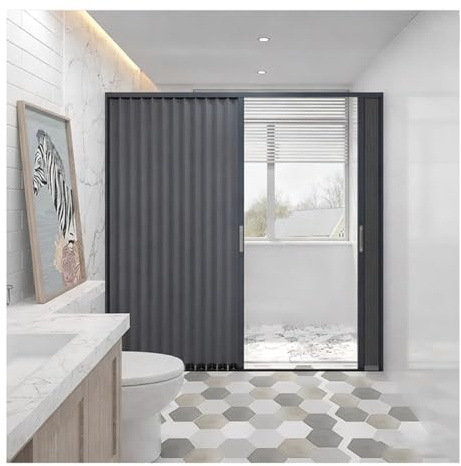 Porta A Soffietto Interna In Lega Di Alluminio, Porte Pieghevoli Con Kit Ferramenta E Chiave, Cancello Scorrevole Retrattile Interno In Alluminio(Grey,215x90 cm)