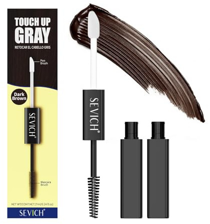 Gowwim Mascara para el cabello, fórmula suave, cubre las canas y las zonas de luz. Secado rápido y lavable, diseño de doble punta para un color de cabello de aspecto natural, 7 ml, marrón oscuro