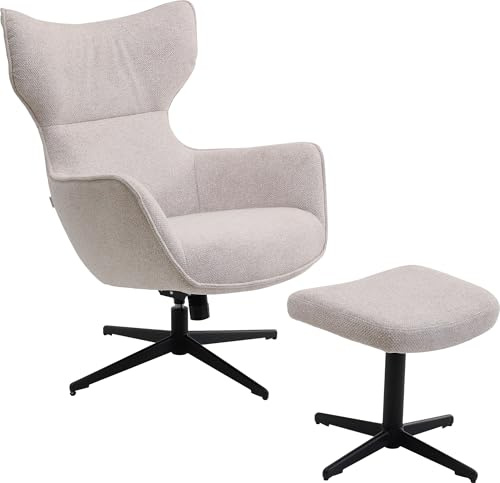 Kare Design Drehsessel + Hocker Jules, Beige, Sessel mit Ottoman, Sitzmöbel, 360 ° Drehbar, 46 cm Sitzhöhe, Polsterstuhl