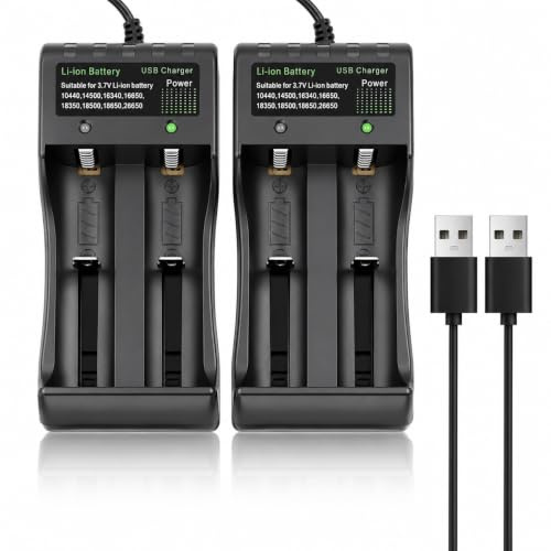 2PCS Chargeur Accu 18650, Rechargeable Li-ION 3,7V Chargeur Piles Rechargeable pour Batteries Rechargeables Lithium ION, Chargeur De Piles Polyvalent avec Alimentation USB, Chargeur Accu 18650 Fiable