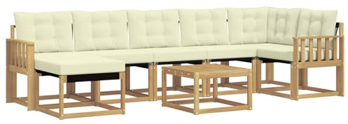 vidaXL Outdoor-Sofagarnitur mit Kissen 8 pcs Weiß und Creme, Moderne Minimalistische Gartenlounge, Robuste wetterfeste Möbel, Bequeme Texilene Couch, Sitzplatz für den Garten