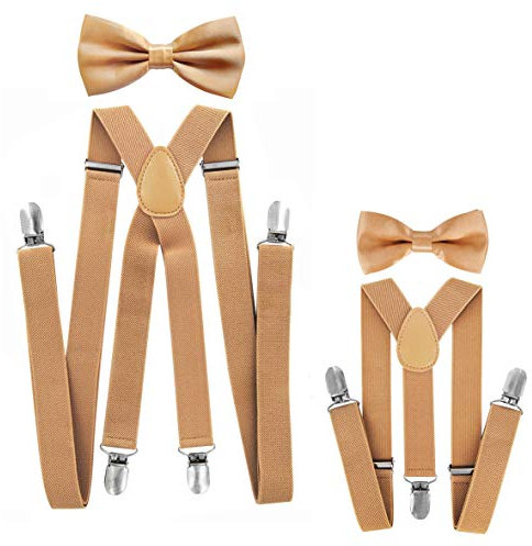 axy® Vater-Sohn Partnerlook Hosenträger mit Fliege Set für Herren-Damen-Kinder (Beige (Herren 2,5cm + Kinder Hosenträger Breit 2,5cm))
